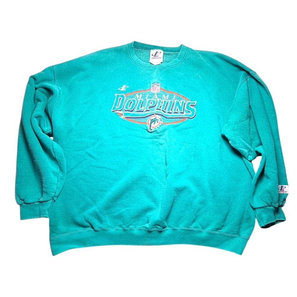 Vintage 90s Miami Dolphins Logo Athletic Sweatshirt 2XL USA Embroidered NFL Aqua